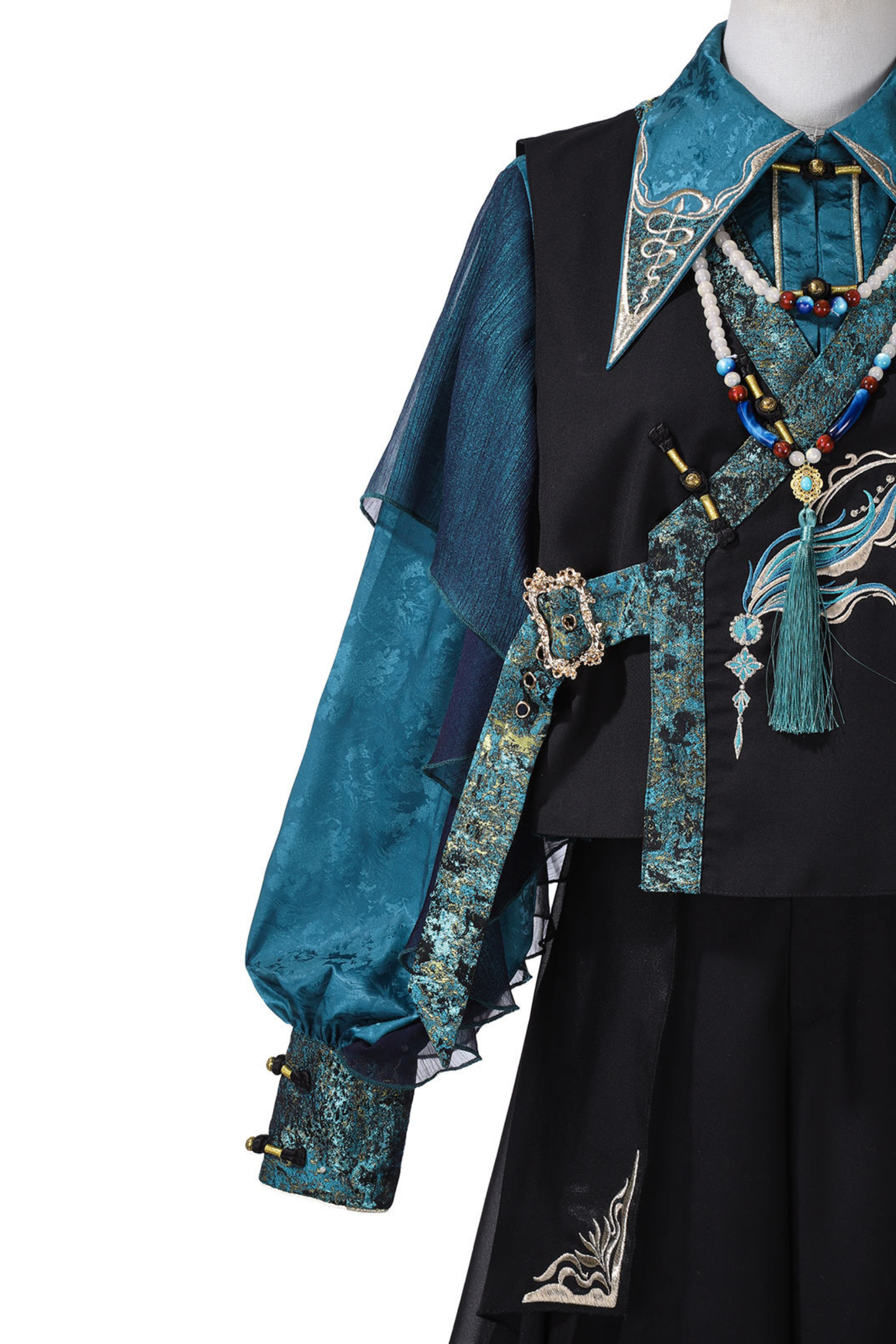 Ruan china top + vest + wide-leg pants + necklace