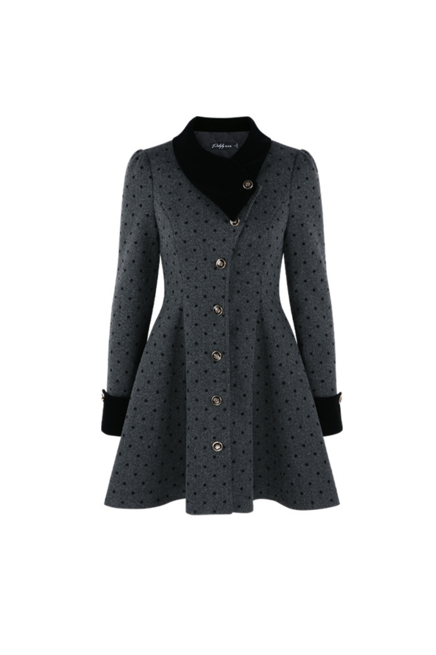 フレンチグレイポルカドットウールンコート