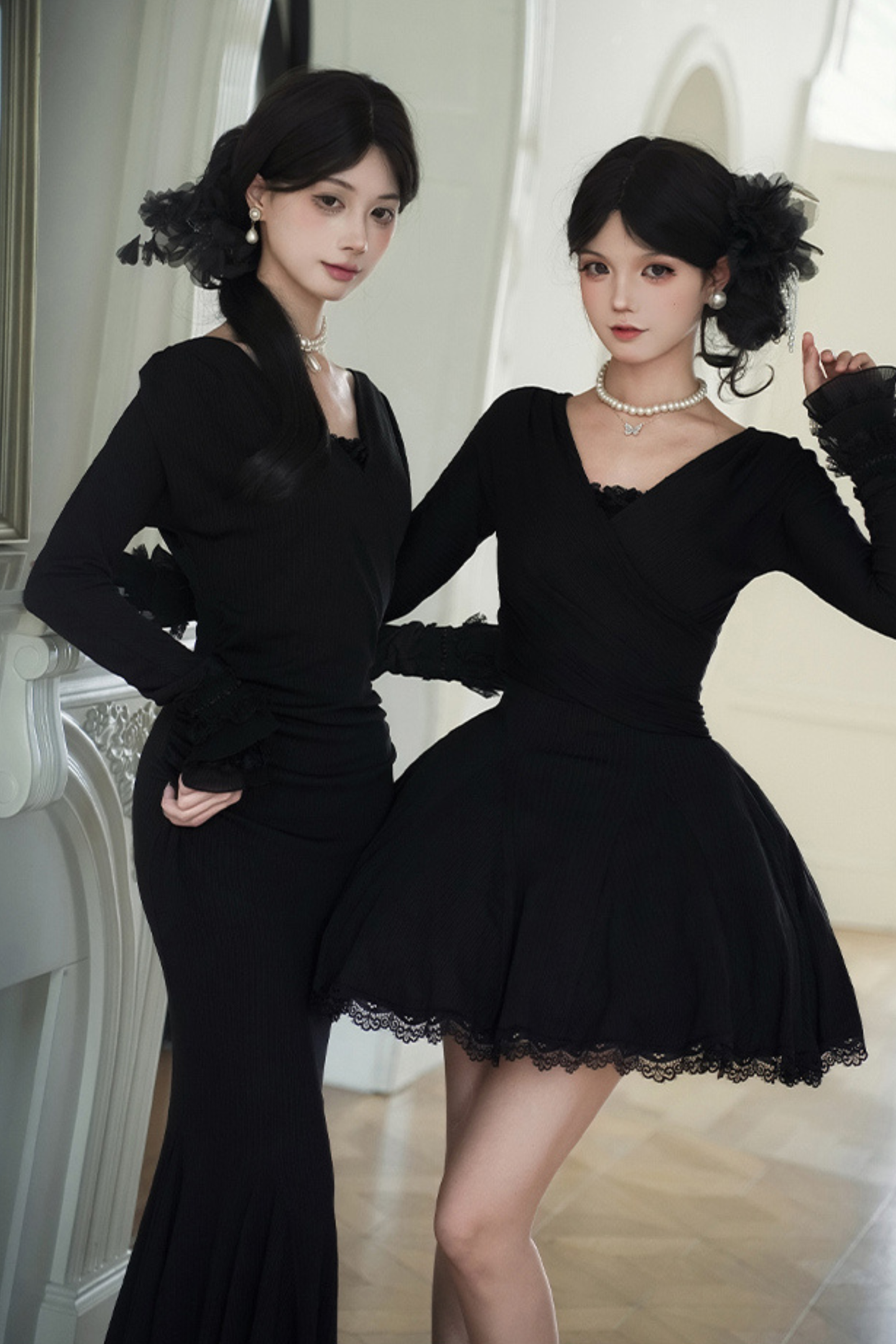 ローVネックニットストレッチスリムワンピース