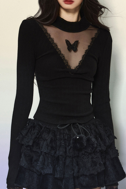 Sheer Butterfly V-Neck Knit