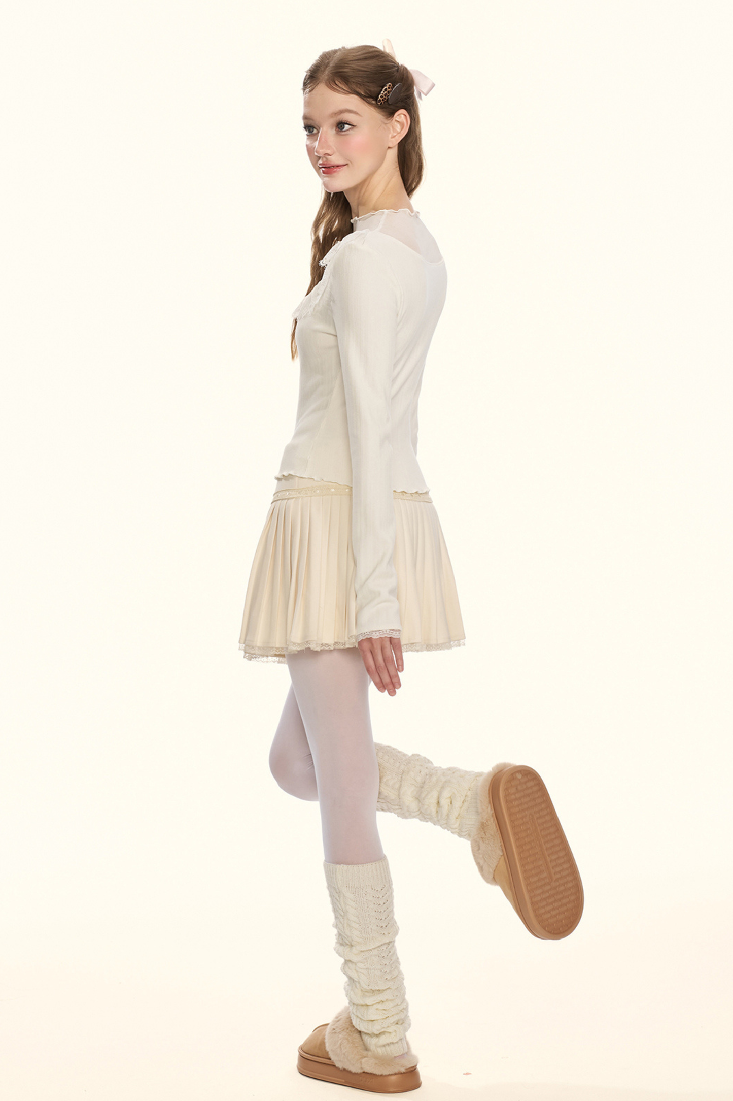 シアーリボンドールカラータイトトップス