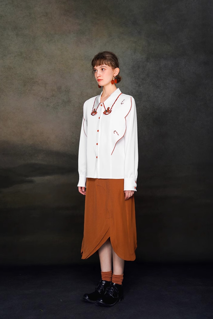 ステッチレトロコントラストホワイトシャツ