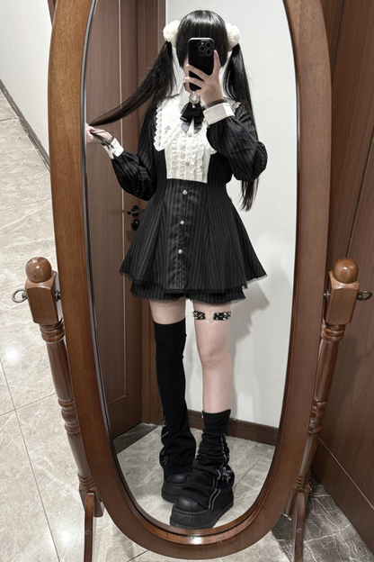 Cross Ruffle Collar Peplum Top + Shorts