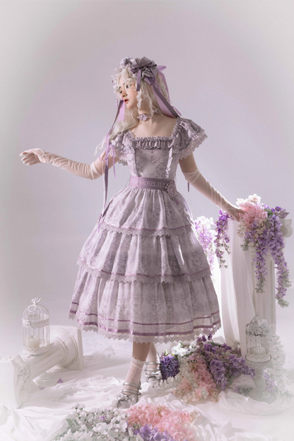 French Elegance Floral Lolita Dress + Badge + Headband + Headband