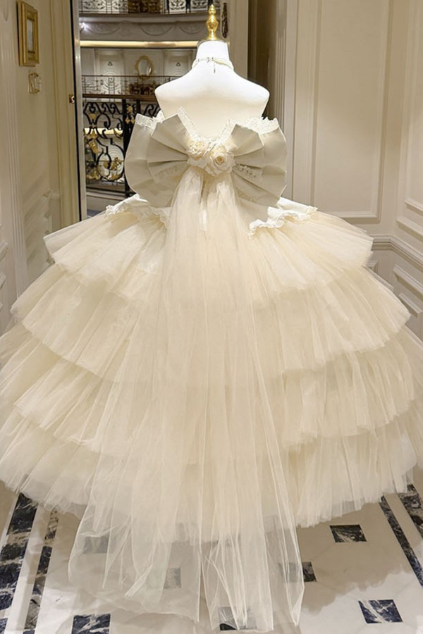 [Précommande jusqu'au 4 avril] Robe Lolita de Mariage Abricot + Châle + Manches + Queue de Ruban + Voile