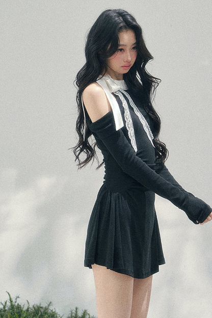 フレンチレースオフショルダードレス