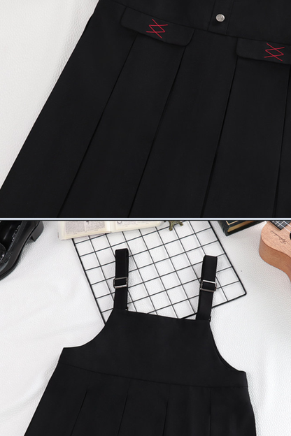 Karo-Collegejacke + Trägerrock + Hemd