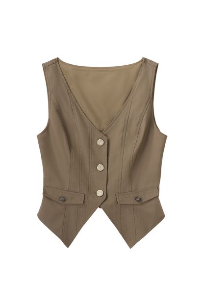 レトロロングコート+スカート+シャツ+ベスト