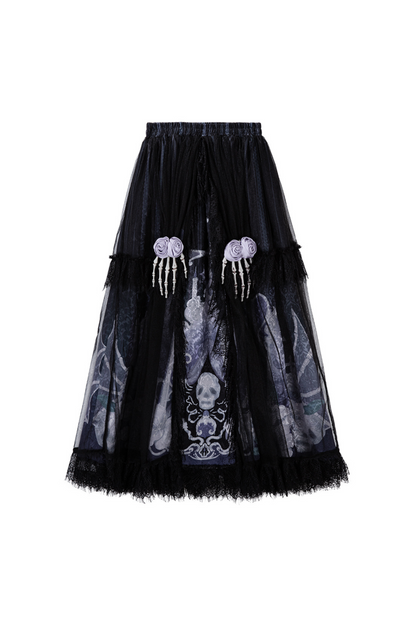 Gothic style dark camisole top + dark chic skull skirt