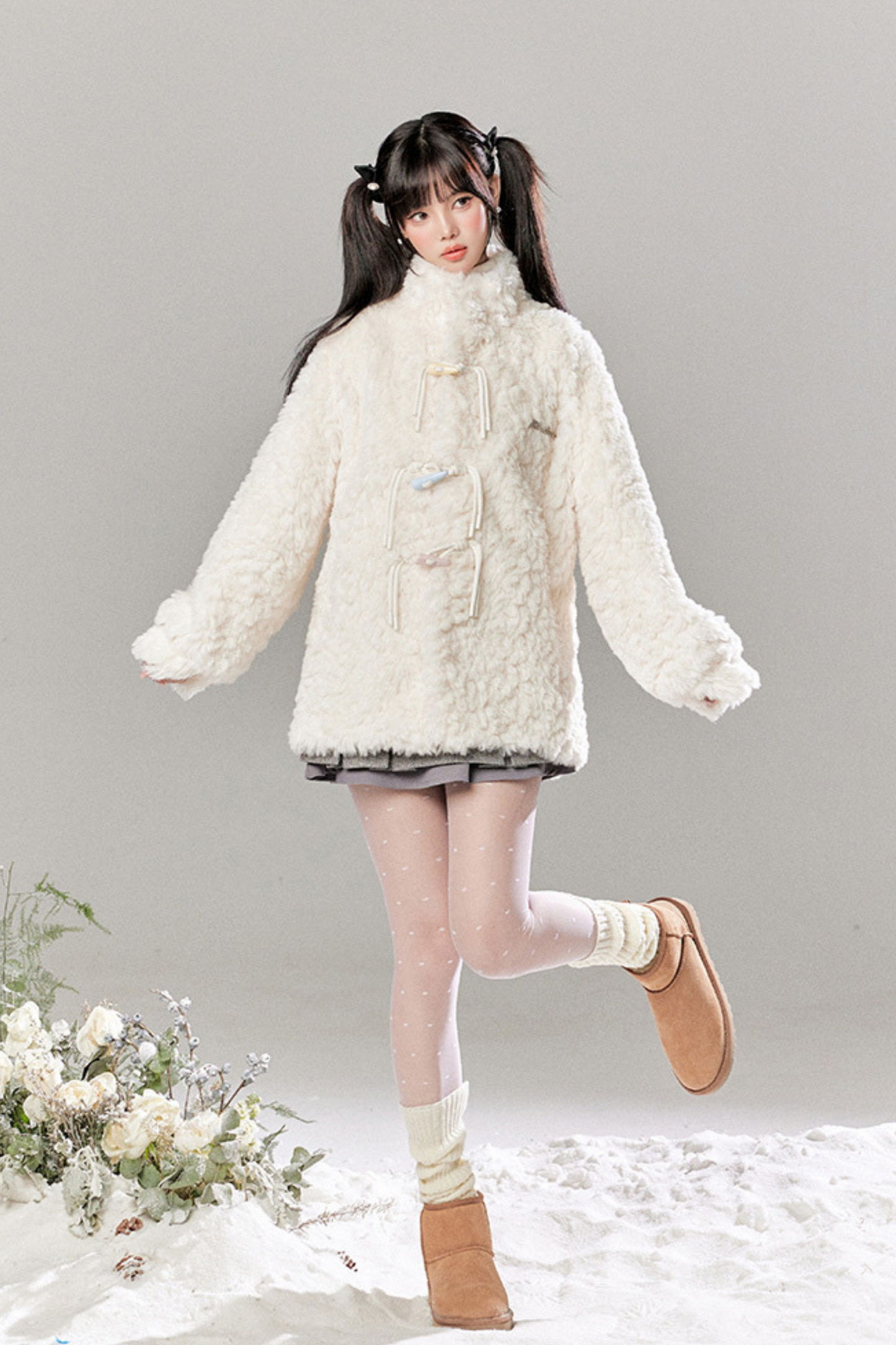 Horn button Farie Lamb Wool Coat