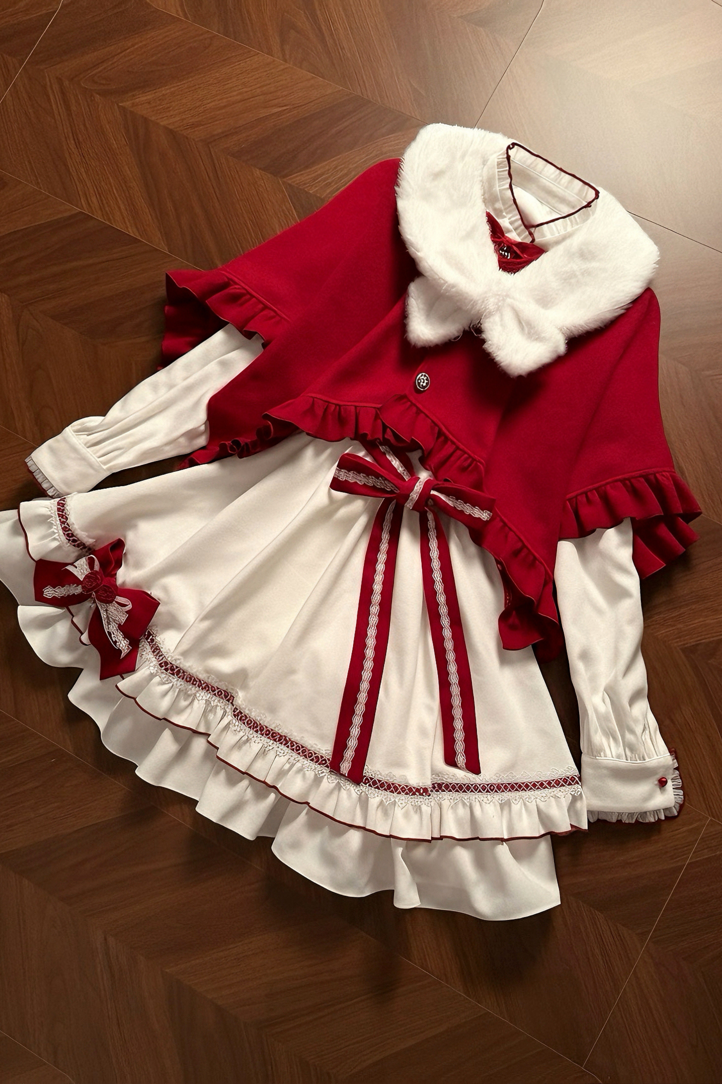 レッドウィッシュリボンドレス+ケープ