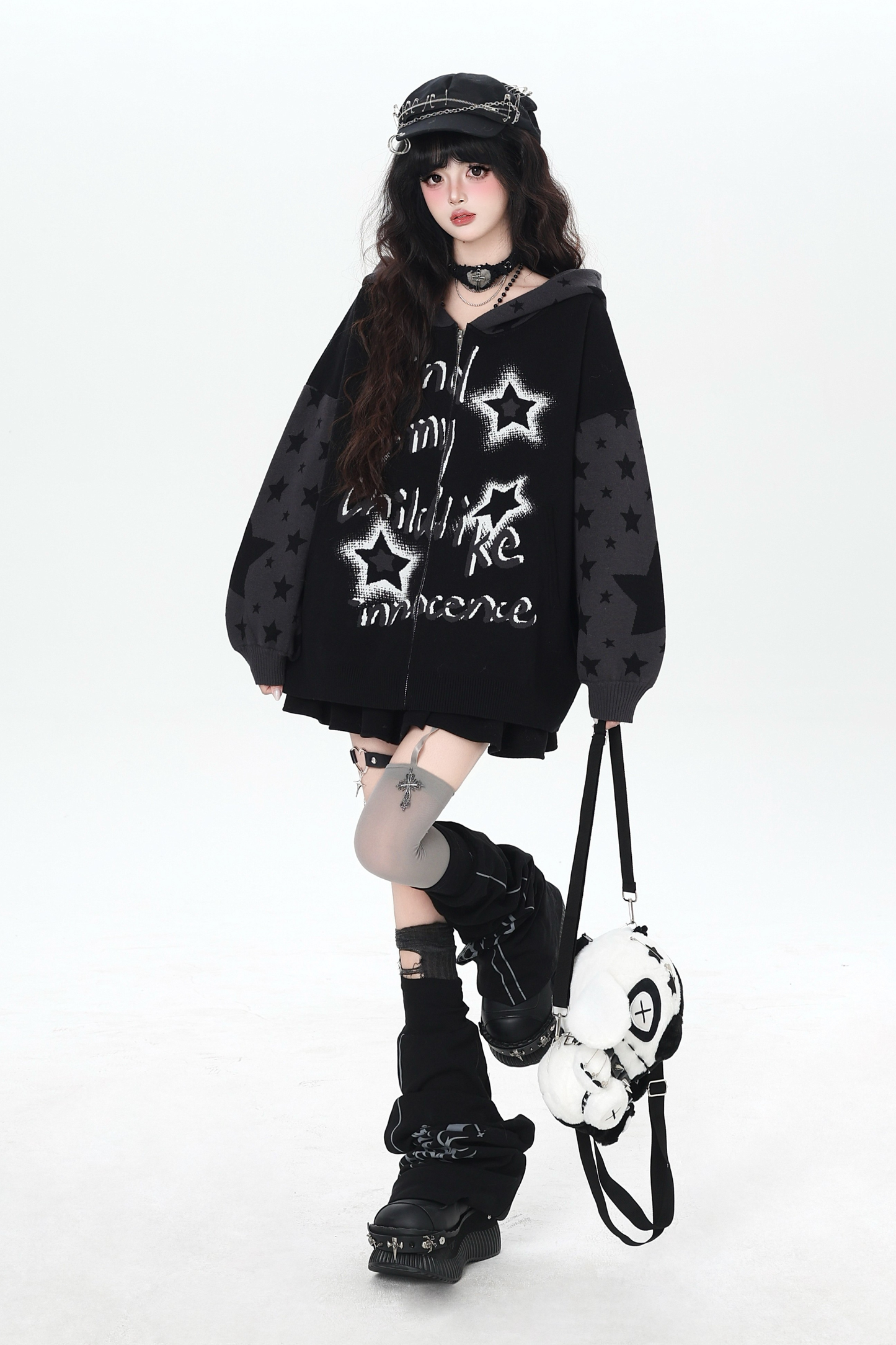 Star Gothic Bicolor Hooded Knit Cardigan