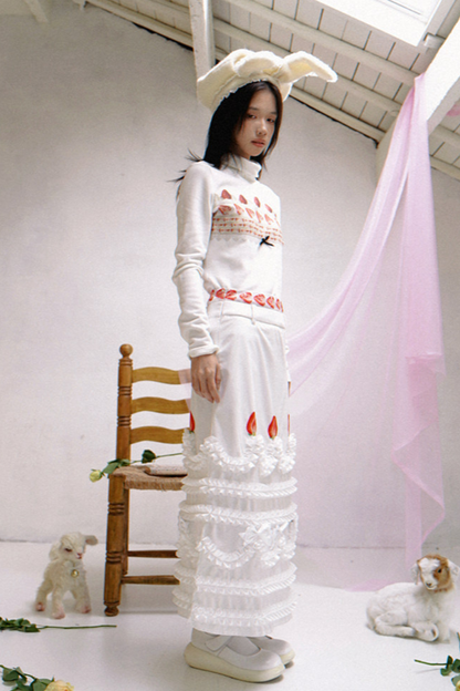 ストロベリーケーキプリントスカート