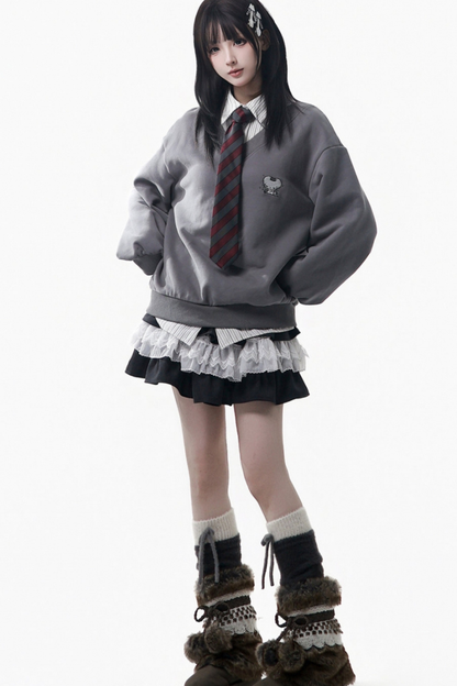 ビッグファーカラージャケット+トップス+スカート+パンツ+チェックフードジャケット