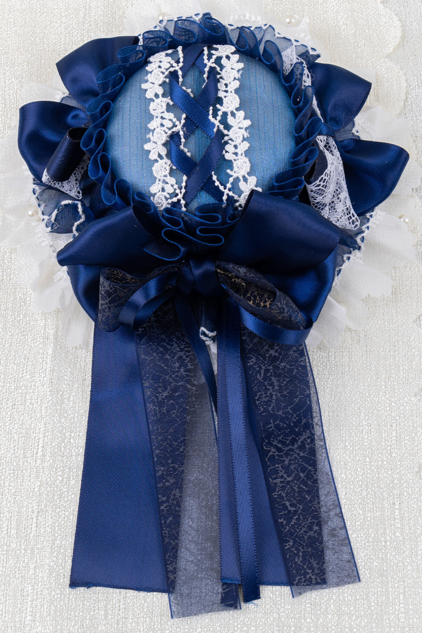 ネイビーブルーロリータボンネット+ヘアバンド+ハットクリップ+リボンクリップ