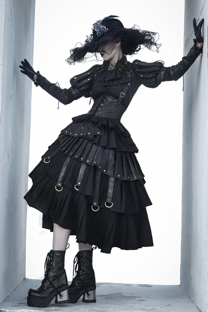 [Reservation product] Black Mist Gosix Team Punk Gauge Mat Leather Shirt + Corset Suspender Dress