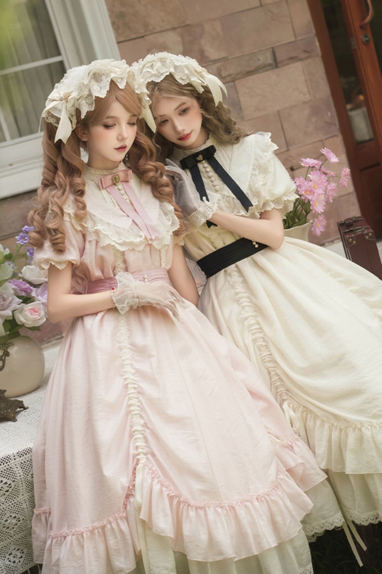 【予約商品】ローズフリルロリータドレス+ドレス＋ベルト＋ブローチ＋リボン＋ヘッドバンド＋スリーブ