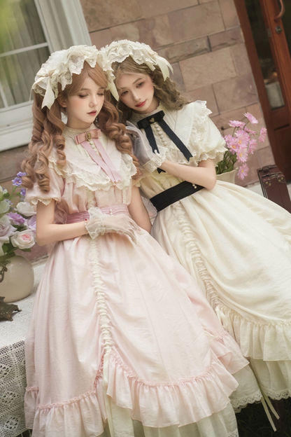 【予約商品】ローズフリルロリータドレス+ドレス＋ベルト＋ブローチ＋リボン＋ヘッドバンド＋スリーブ