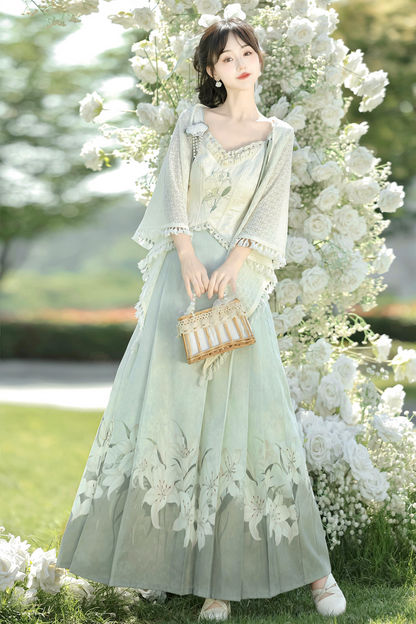 Flower Garden Retro Skirt + Camisole + Long Shawl