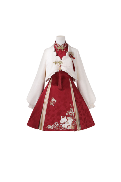 Chinese fur outerwear + retro dress