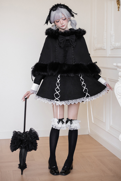 シックマーメイドドレス+レースアップショートドレス+マントコート+カラー+リボンブローチ