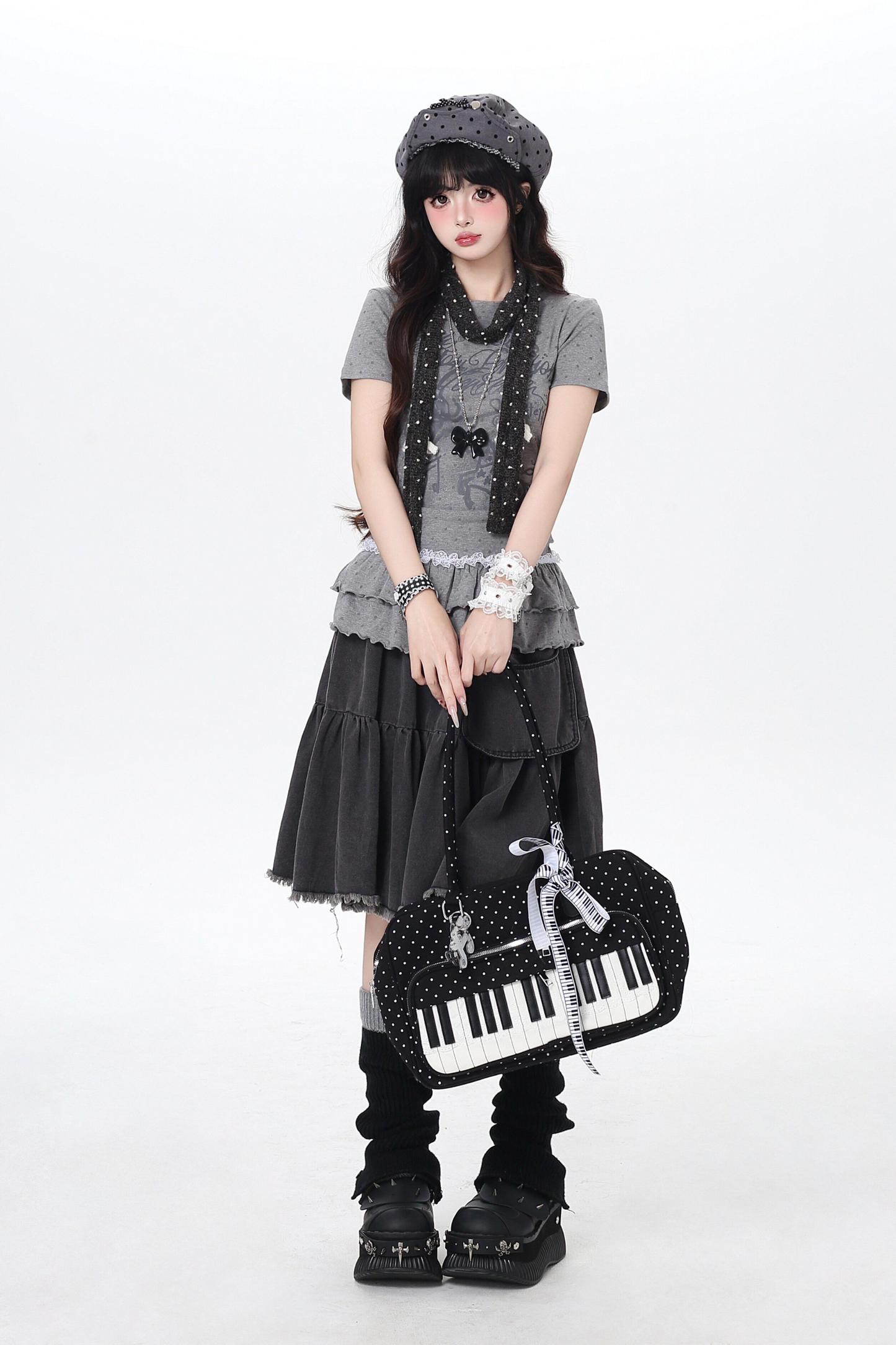 Polka Dot Ruffle Slim-Fit Top