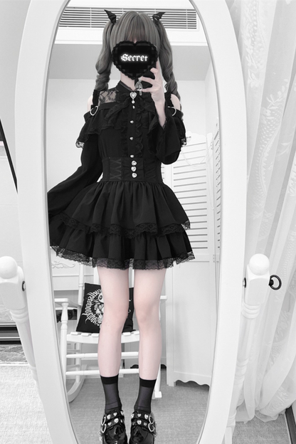 Lace off-the-shoulder shirt + lace-up skirt