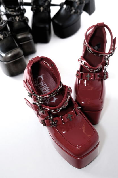 크로스 버터플라이 펑크 하이힐