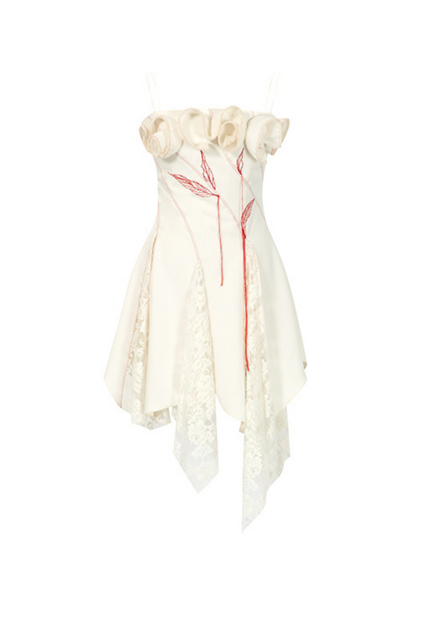 Dark Heavy Rose Lace Irregular Dress