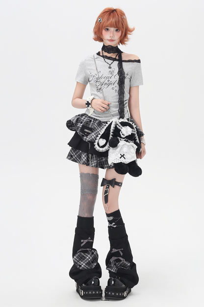 レースデザインワンショルダースリムトップス