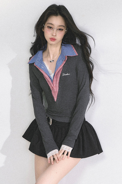 French overcheck slimming design top