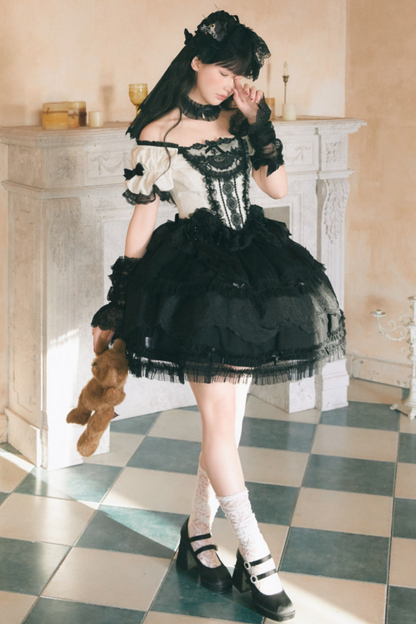 Moon River Lolita Puff Sleeve Top + Vest + Skirt