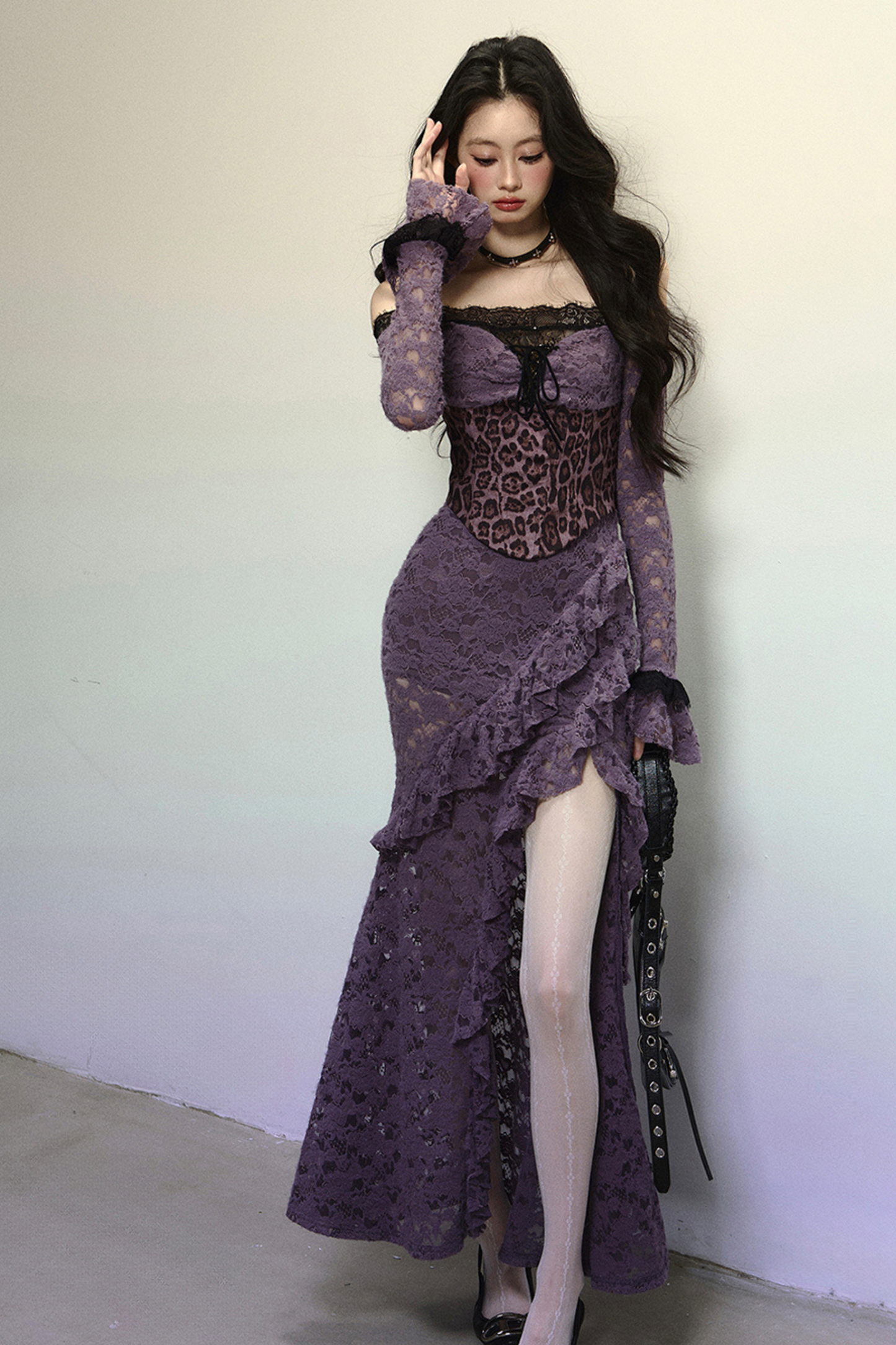 [Reservations] Oriental Purple Kite One-Shoulder High-End Lace Dress