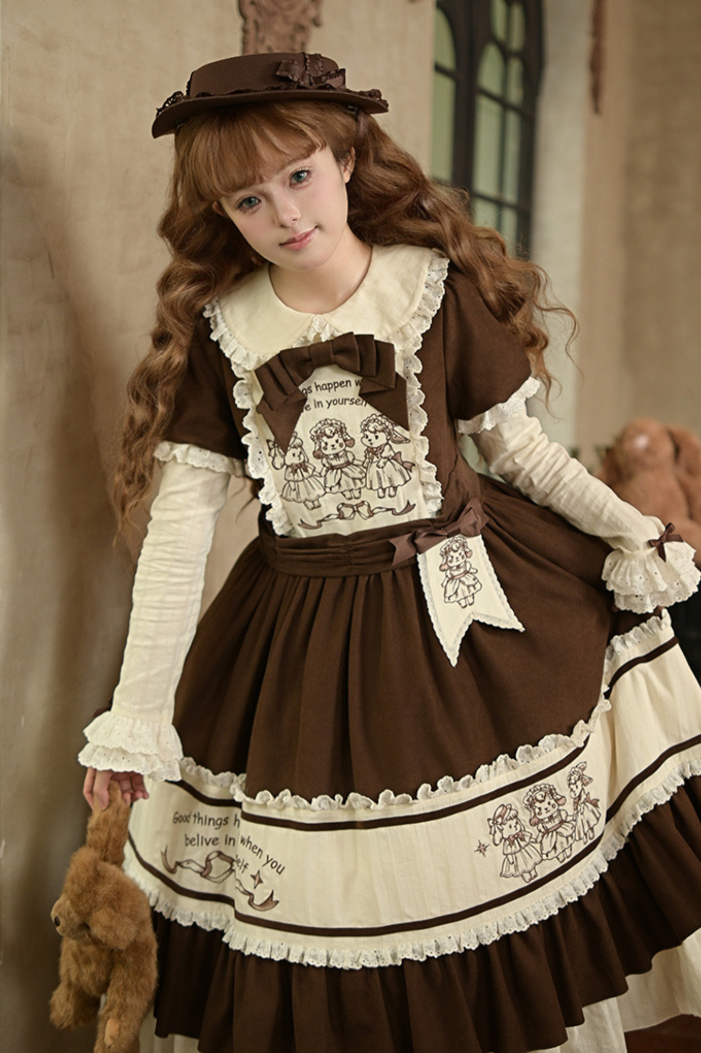 Doll Fairy Tale Lolita Dress + Ribbon Brooch + Belt + 2-way Embroidery Brooch