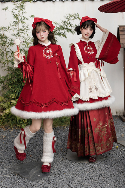 China Big Sleeve Dress + Apron + Skirt + Leg Warmers + Hairband + Clip + Pin