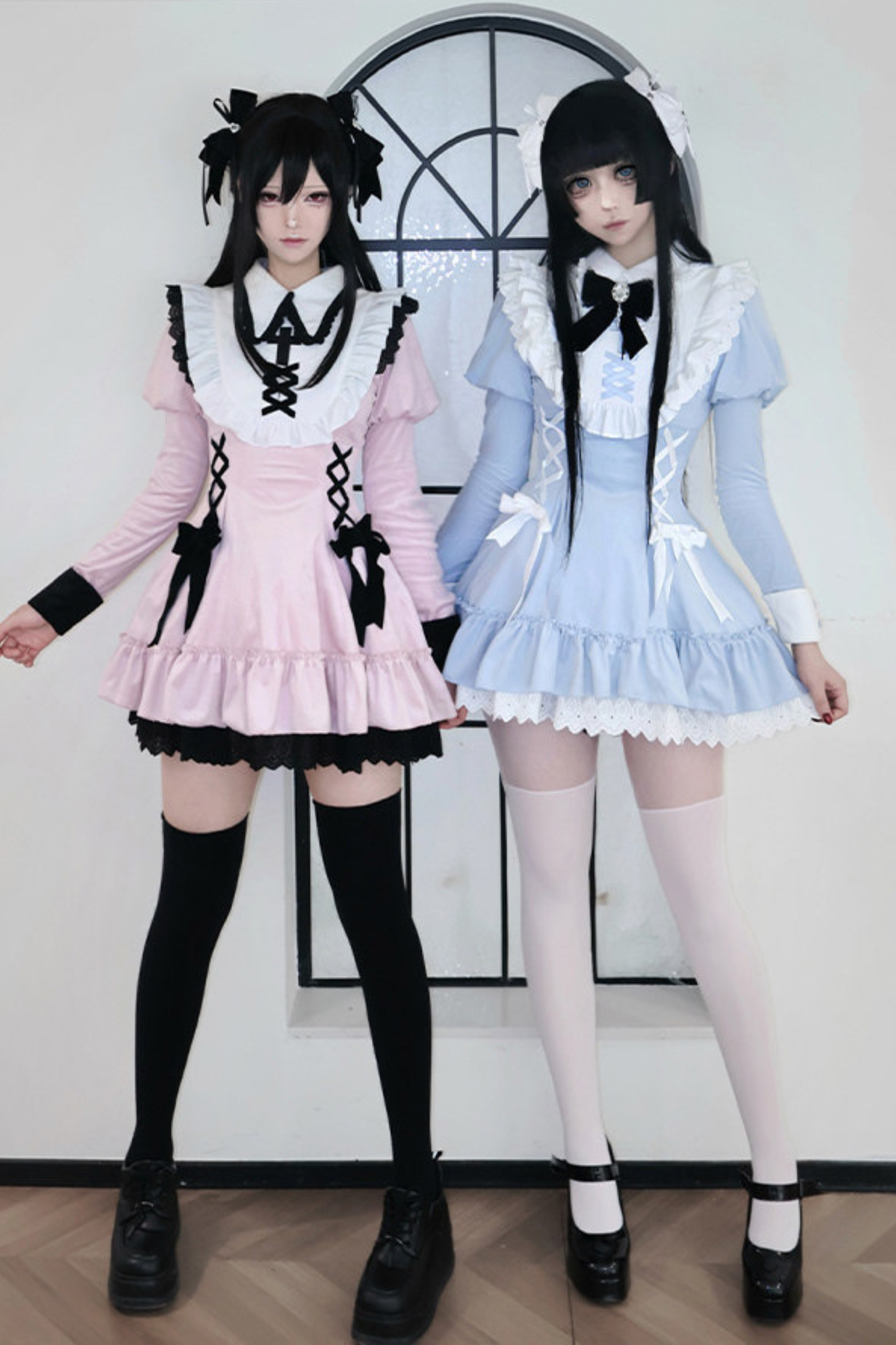 Lace-up ribbon Lolita dress + brooch + hair clip