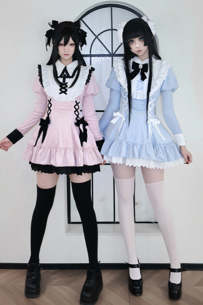 Lace-up ribbon Lolita dress + brooch + hair clip