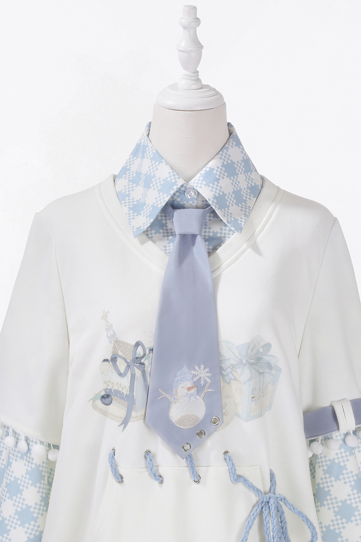 デジタルチェックトップス+ワイドパンツ+ベルト+ネクタイ