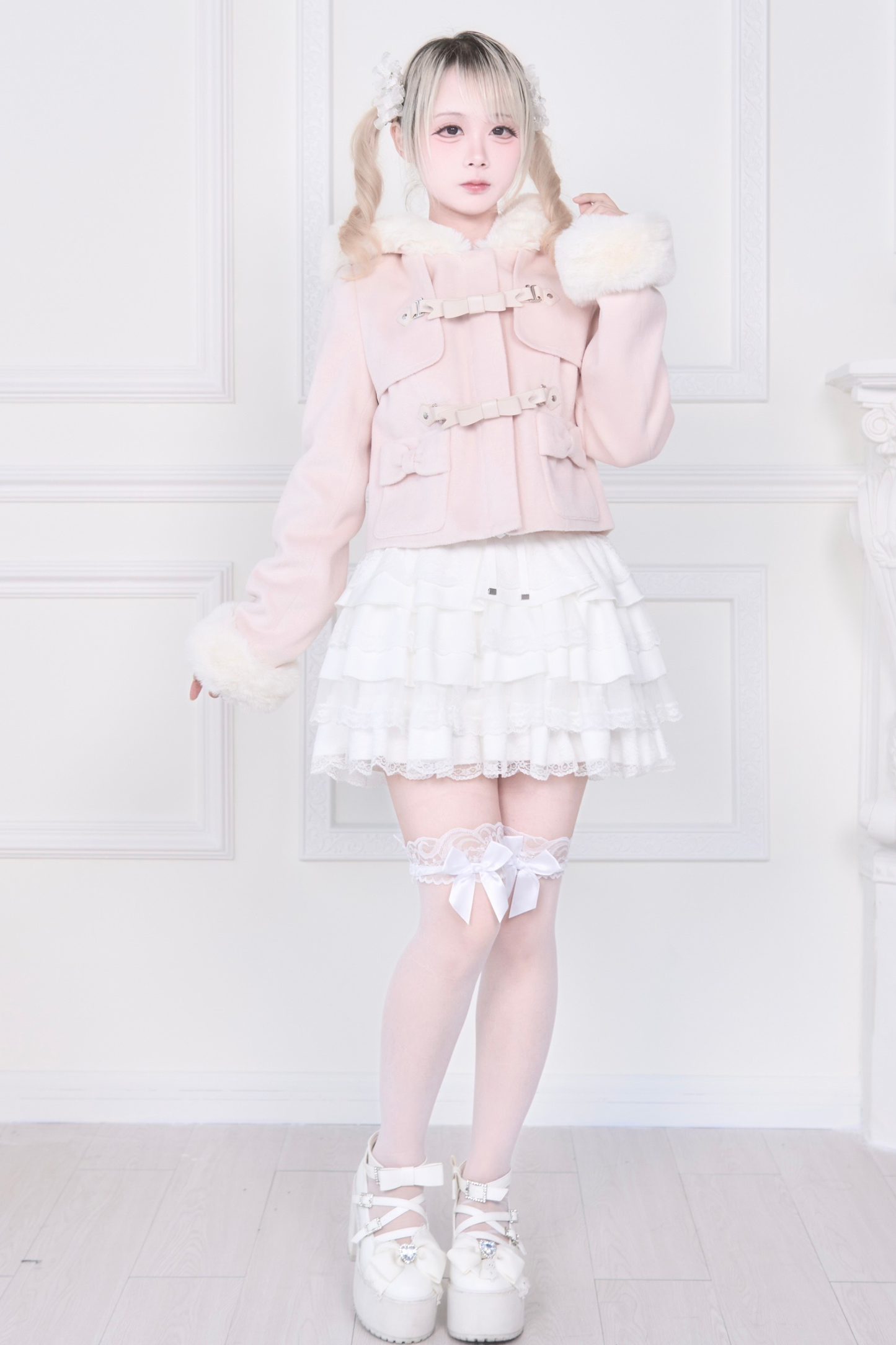 Ribbon Buckle Fur Short Coat