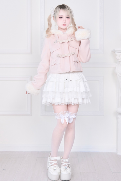 Ribbon Buckle Fur Short Coat