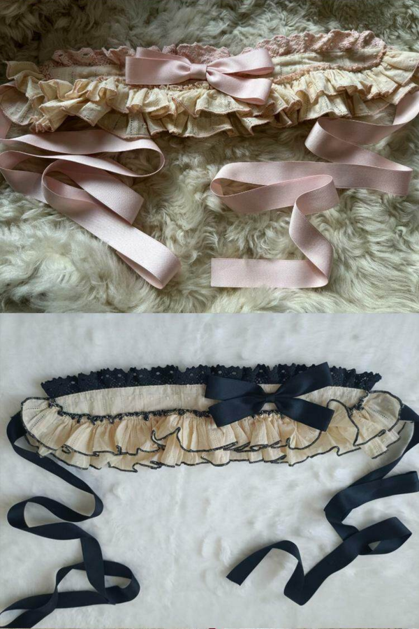 ピュアガールリボンロリータスカート+インナー+ベスト+ヘアバンド+スリーブ