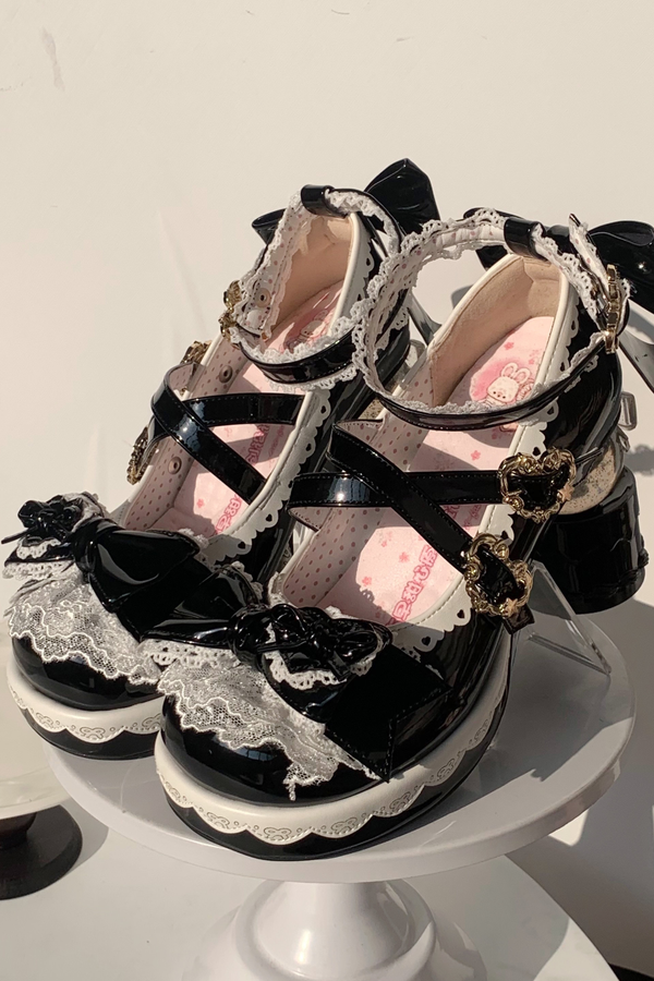 Ribbon Lace Lolita Crystal Heels
