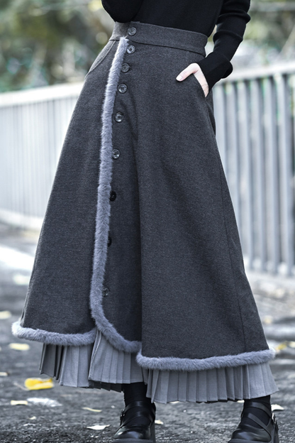 Retro mode fur short jacket + skirt