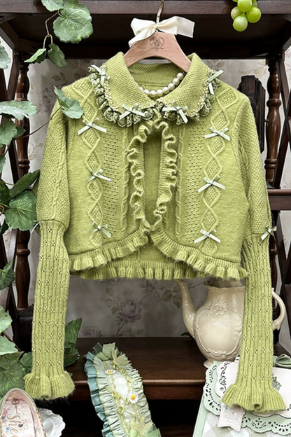 Little Ribbon Ruffle Cable Knit Cardigan