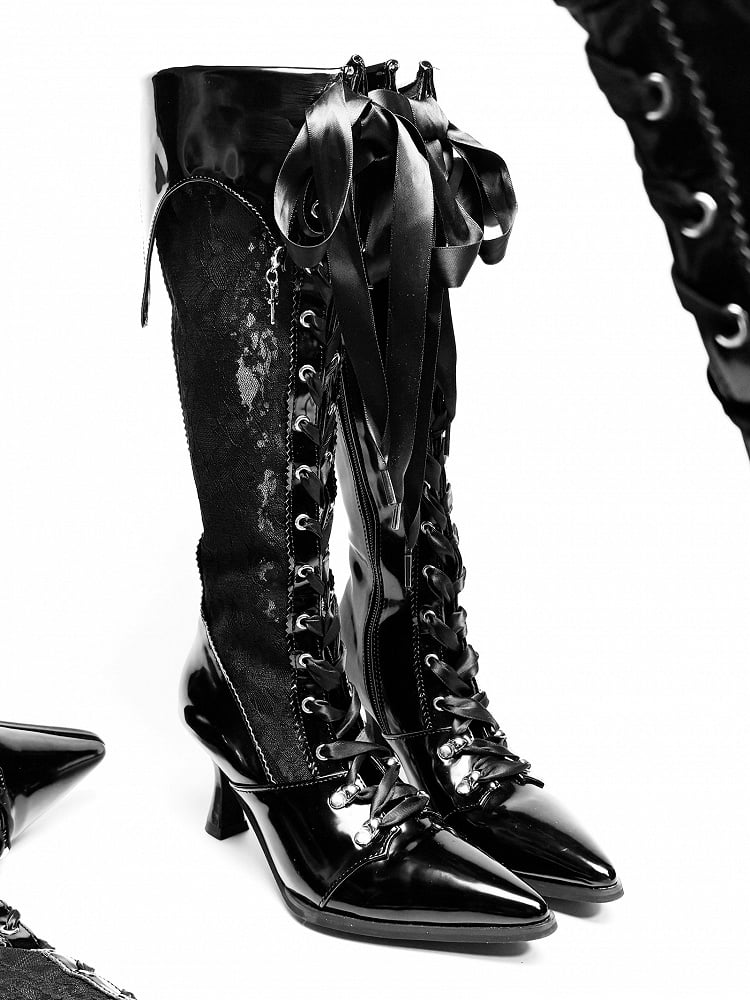 【12月19日予約締切】ポインテッドトゥゴシックロリータロングブーツ＋ブラックレーススペシャルバージョン