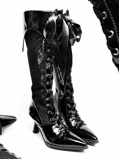 【12月19日予約締切】ポインテッドトゥゴシックロリータロングブーツ＋ブラックレーススペシャルバージョン