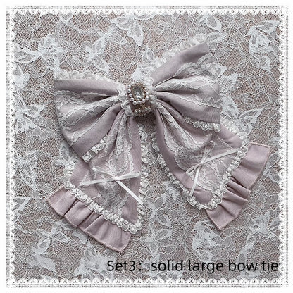 【8月30日予約締切】Pink and white rabbit print lace sailor collar Op dress +pleated dress skirt set＋ 3 Styles of Bow Tie Available