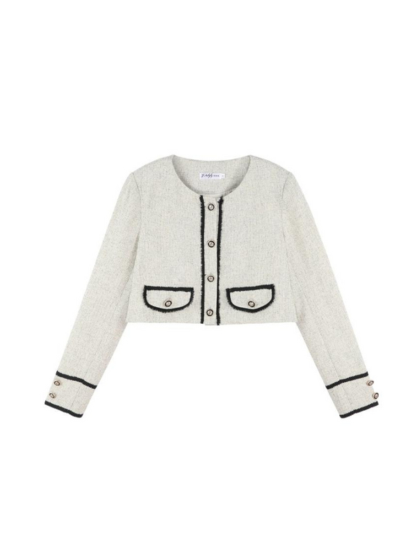 French short style jacket + chic blouse + pleated skirt