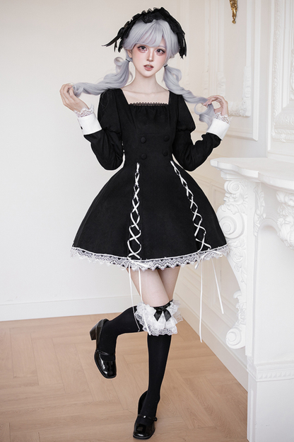 シックマーメイドドレス+レースアップショートドレス+マントコート+カラー+リボンブローチ