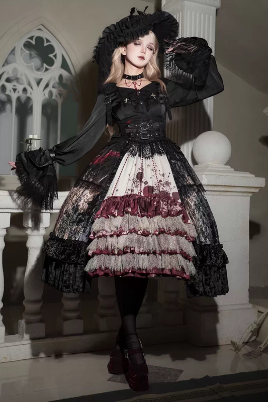 ゴシックロリータダークジャンパースカート+シャツ